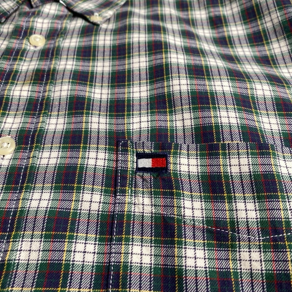 Tommy Hilfiger Men's Blue/Green/White Plaid Shirt, L - Picture 5 of 8